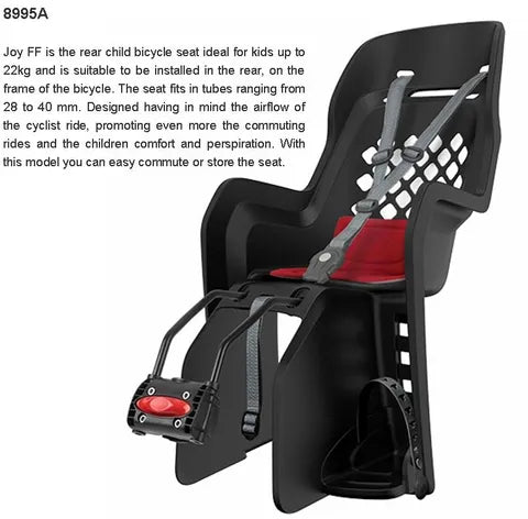 Baby seat, Polisport, JOY, Q/R FRAME MOUNTING SYSTEM, suits 26&quot; to 29ers with a 28mm to 40mm OD Seat Tube, 22kg weigh limit, Extra ventilation design, Dark Grey